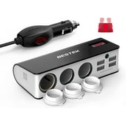 BESTEK 200W 3-Socket Cigarette Lighter Adapter,12V/24V DC Socket Splitter Portable Car Power Inverter with 6A 4-Port USB for iPhone,iPad, Samsung,Heated Seat Cushion,GPS, Dashcam and More, Gray)